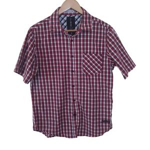 Billabong Men’s Red Black Checkered Button Down Short Sleeve Shirt